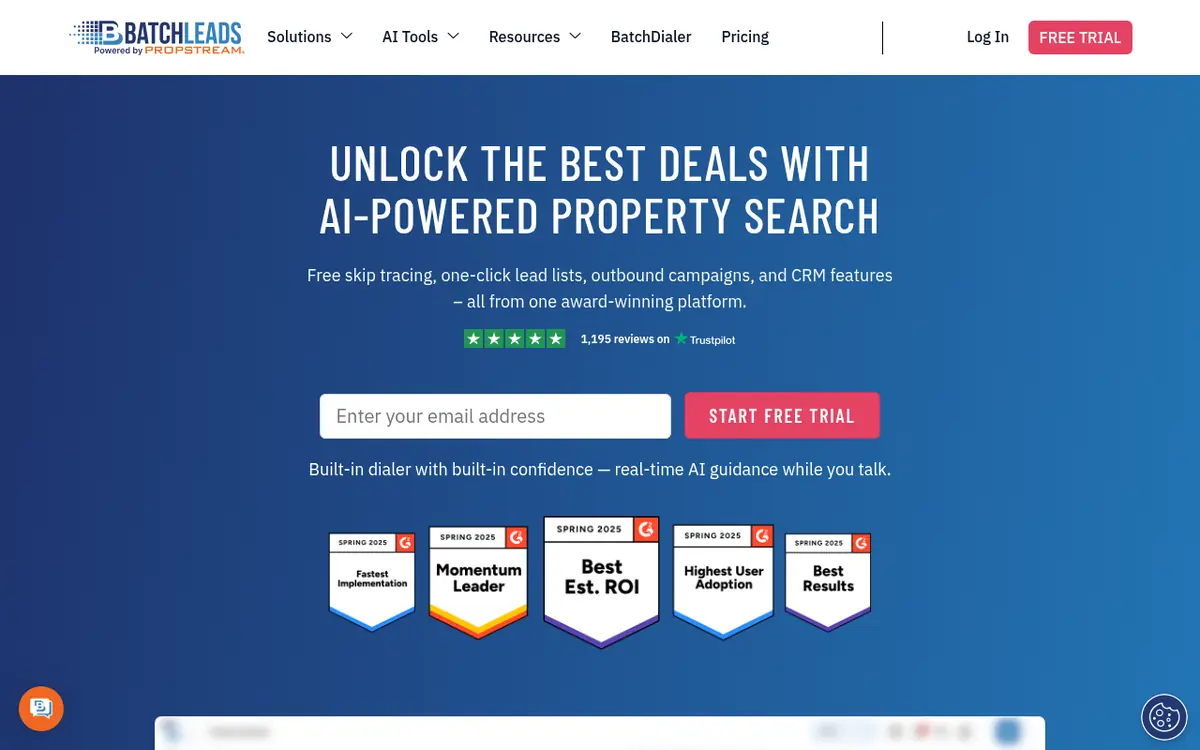 BatchLeads homepage screenshot