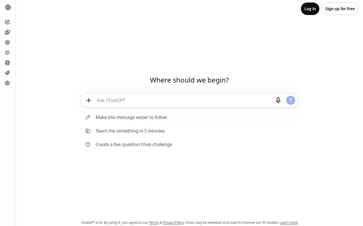 ChatGPT homepage screenshot