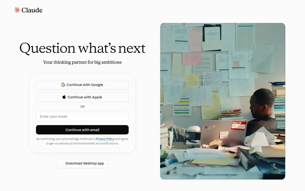Claude homepage screenshot