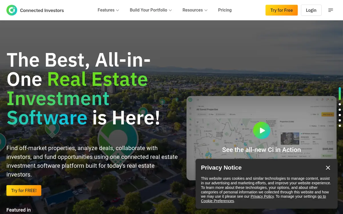 Connected Investors homepage screenshot