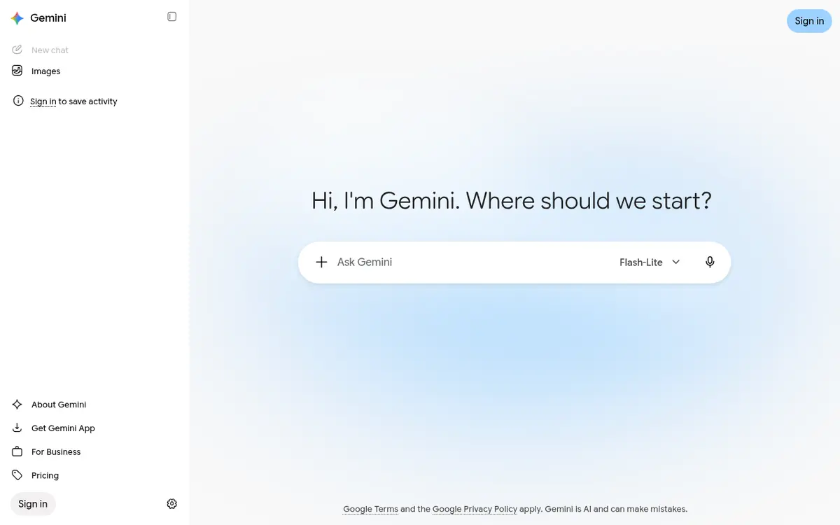 Gemini homepage screenshot
