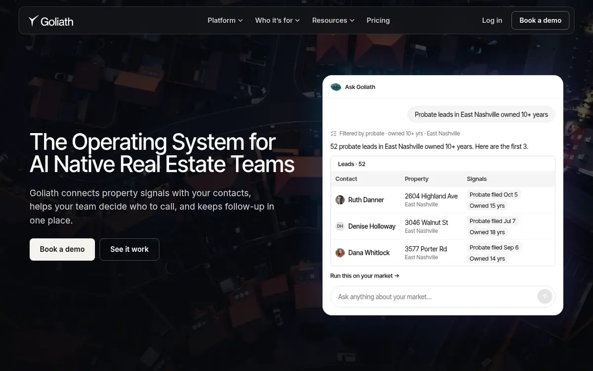 Goliath Data homepage screenshot