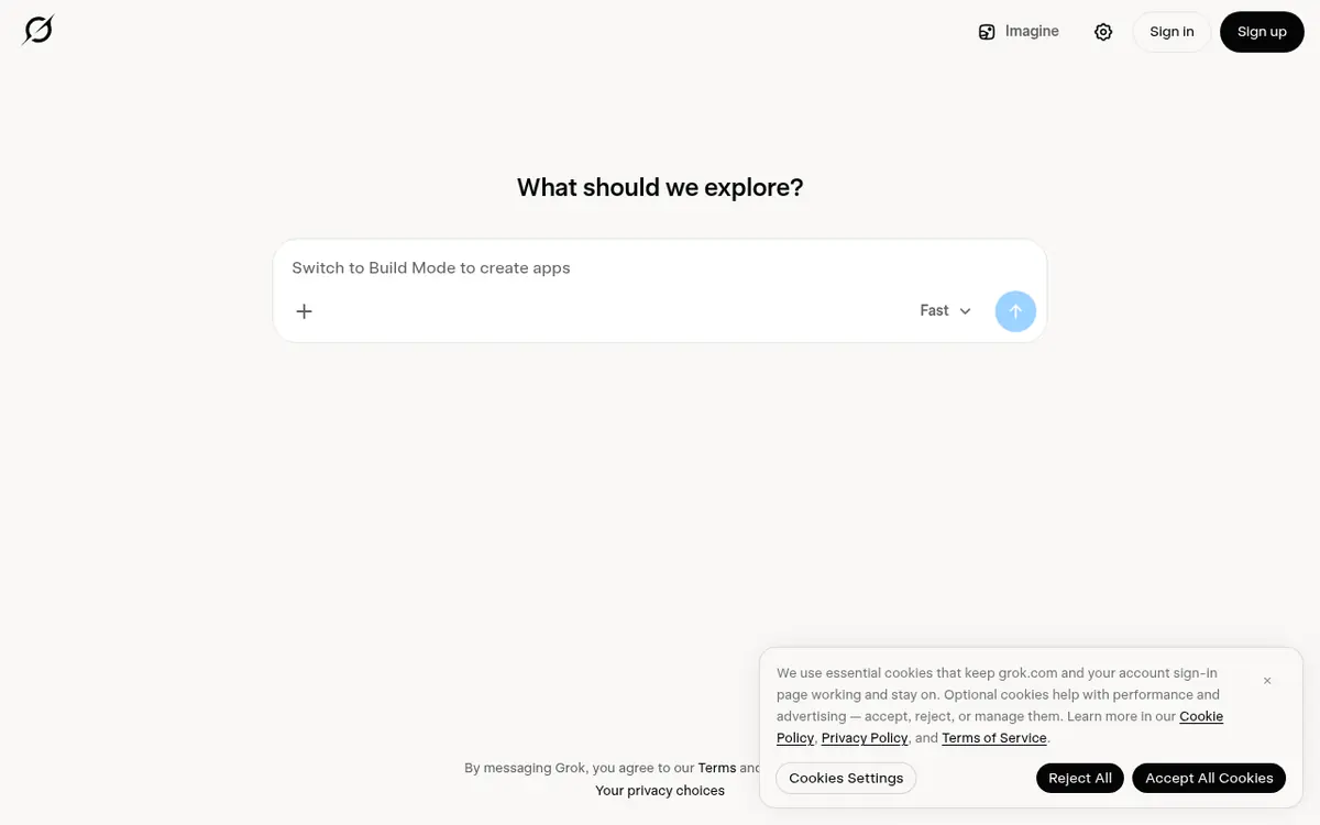 Grok homepage screenshot