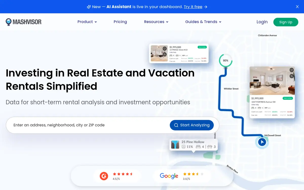 Mashvisor homepage screenshot