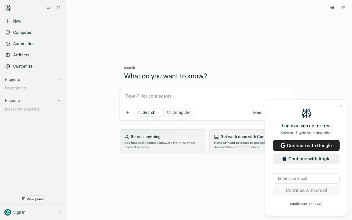 Perplexity homepage screenshot