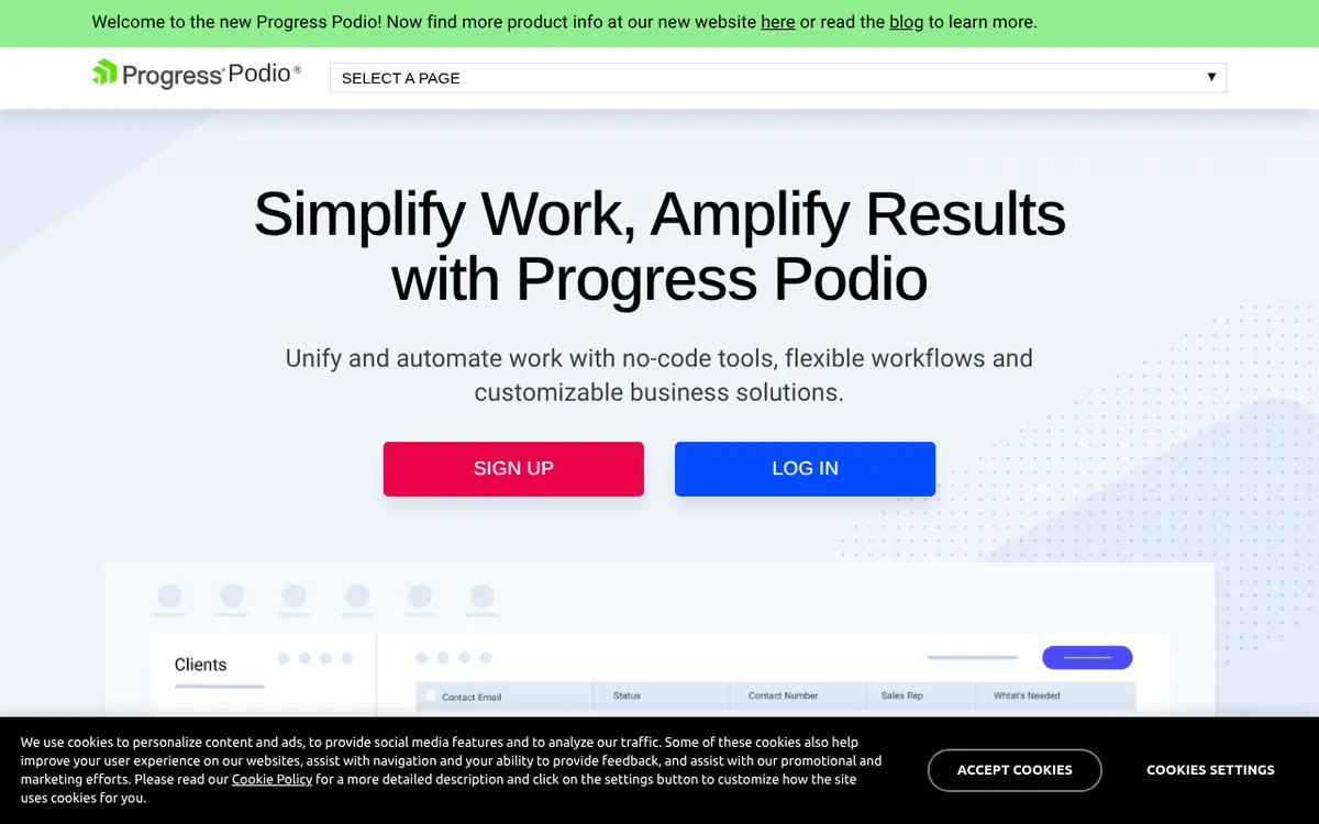 Podio homepage screenshot