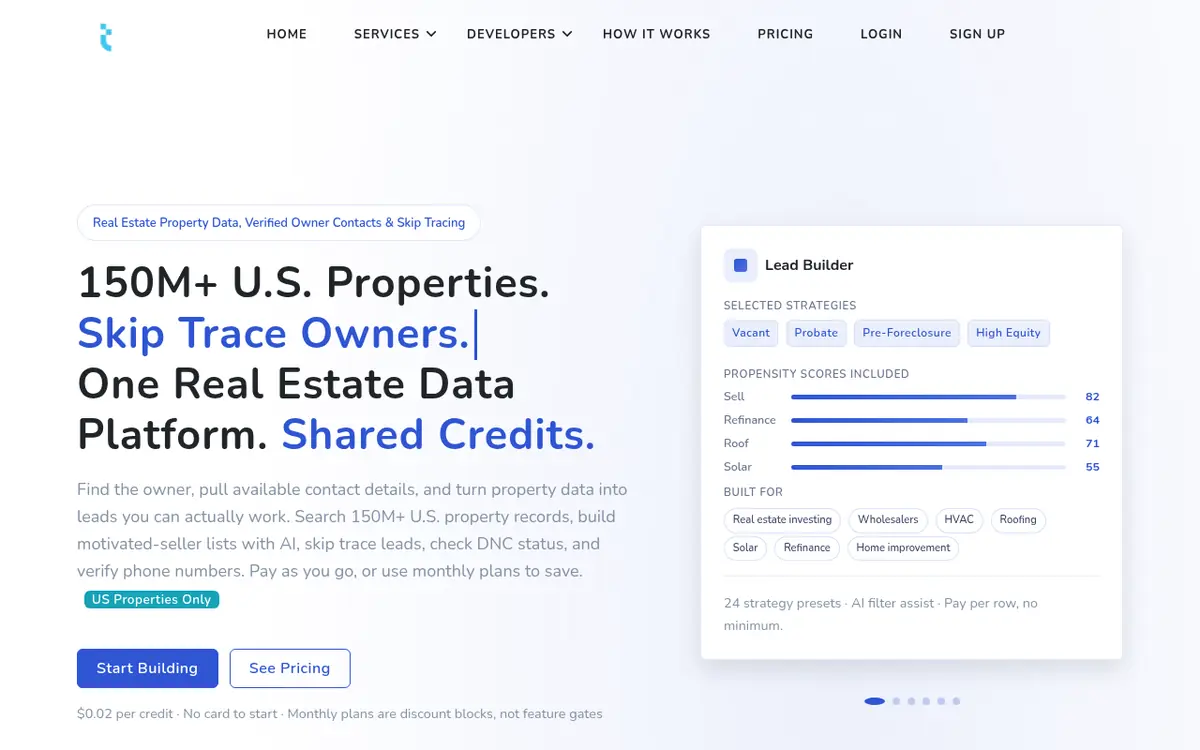 Tracerfy homepage screenshot